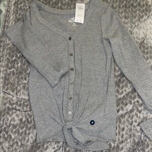 Hollister Women's Gray Button-Up Sweater